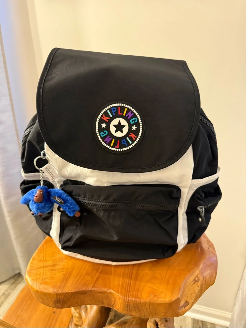 Kipling Black & White Backpack NWT Nylon Multicolor Logo Monkey